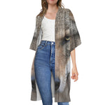 Jungle Wolf Print Open Front Beach Cover Up