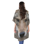 Jungle Wolf Print Open Front Beach Cover Up