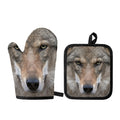 Jungle Wolf Print Oven Mitt And Pot Holder Set