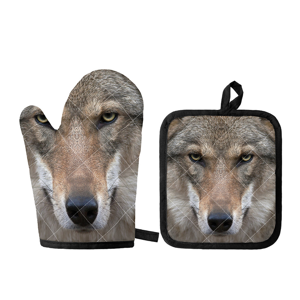Jungle Wolf Print Oven Mitt And Pot Holder Set