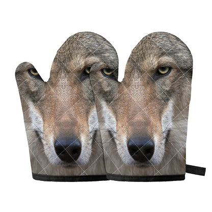Jungle Wolf Print Oven Mitts