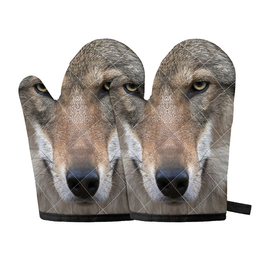 Jungle Wolf Print Oven Mitts