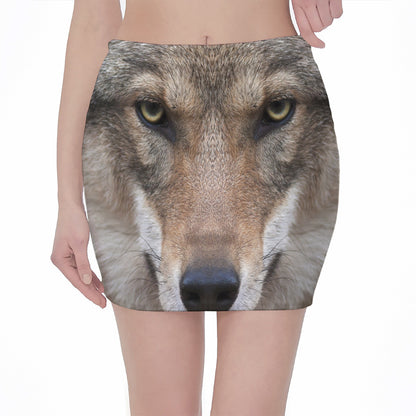 Jungle Wolf Print Pencil Mini Skirt