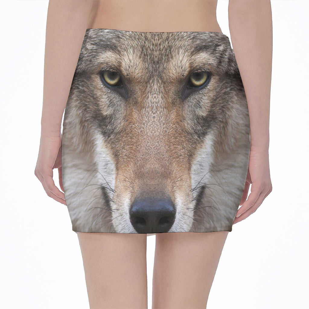 Jungle Wolf Print Pencil Mini Skirt