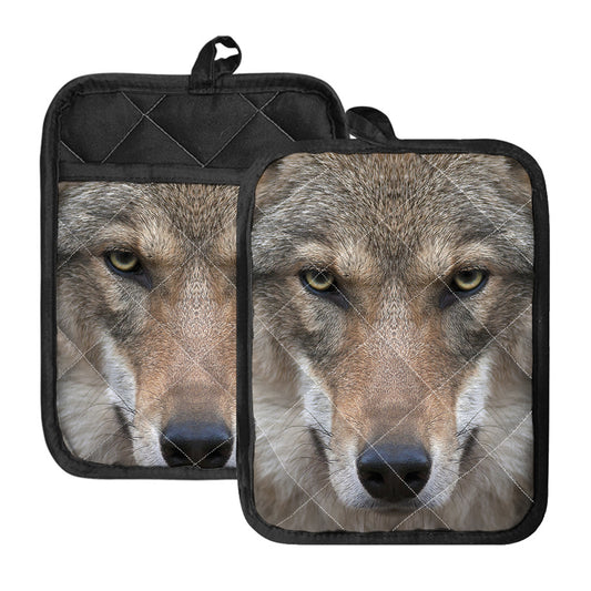 Jungle Wolf Print Pot Holders With Pocket