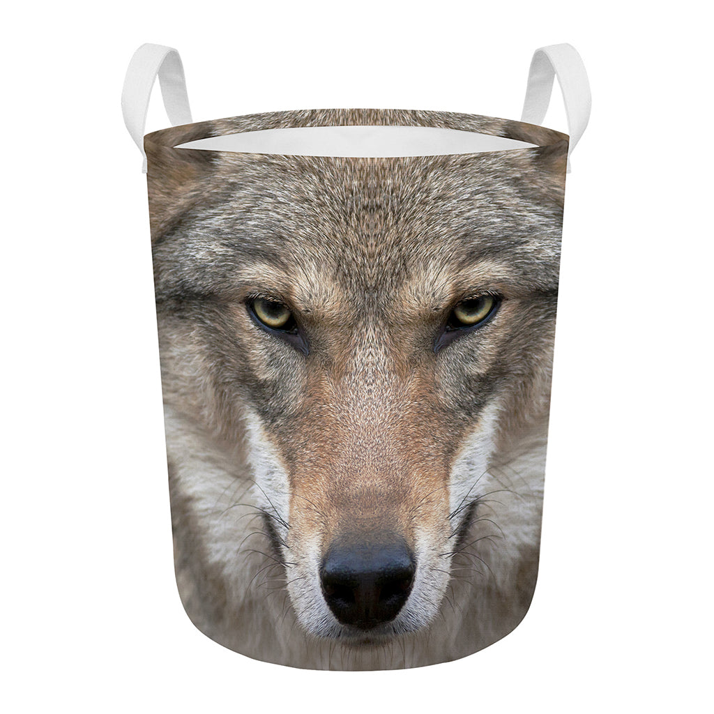 Jungle Wolf Print Round Laundry Basket