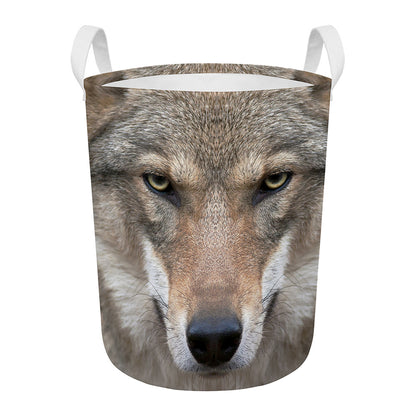 Jungle Wolf Print Round Laundry Basket