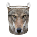 Jungle Wolf Print Round Laundry Basket