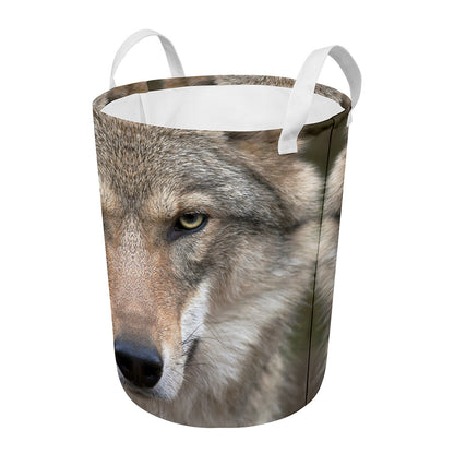 Jungle Wolf Print Round Laundry Basket