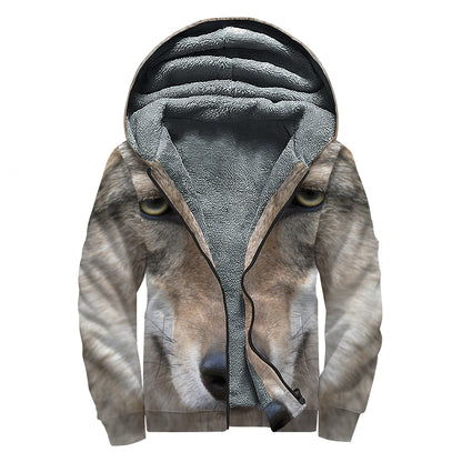 Jungle Wolf Print Sherpa Lined Zip Up Hoodie