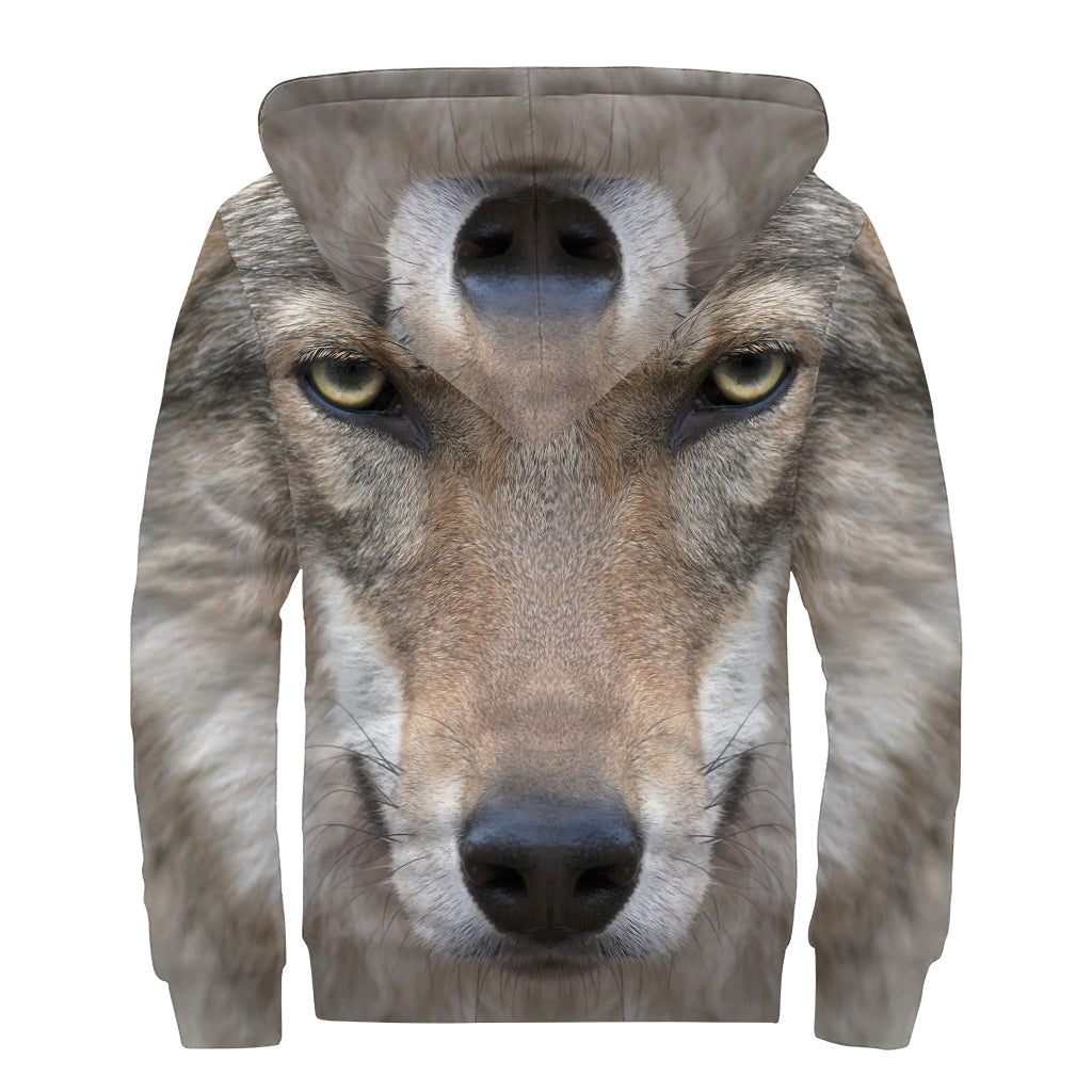 Jungle Wolf Print Sherpa Lined Zip Up Hoodie