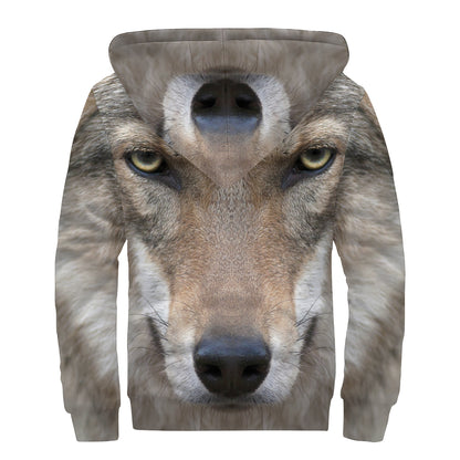 Jungle Wolf Print Sherpa Lined Zip Up Hoodie