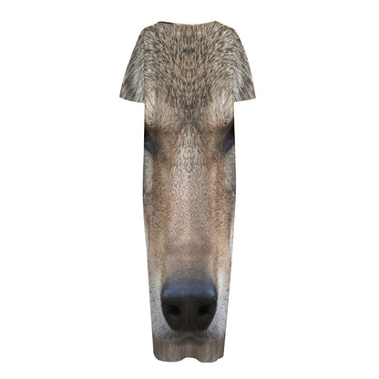 Jungle Wolf Print Short Sleeve Long Nightdress