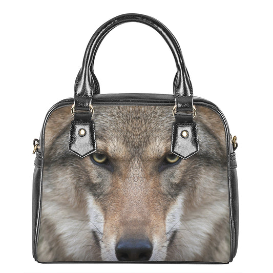 Jungle Wolf Print Shoulder Handbag