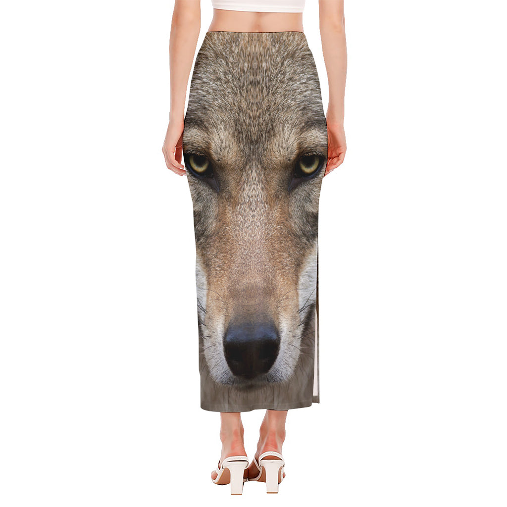 Jungle Wolf Print Side Slit Maxi Skirt