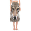 Jungle Wolf Print Side Slit Midi Skirt