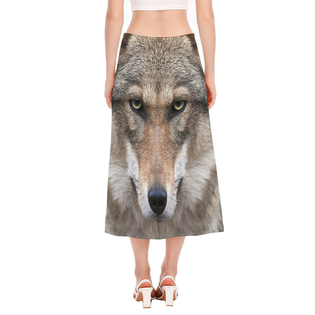 Jungle Wolf Print Side Slit Midi Skirt