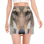 Jungle Wolf Print Side Slit Mini Skirt