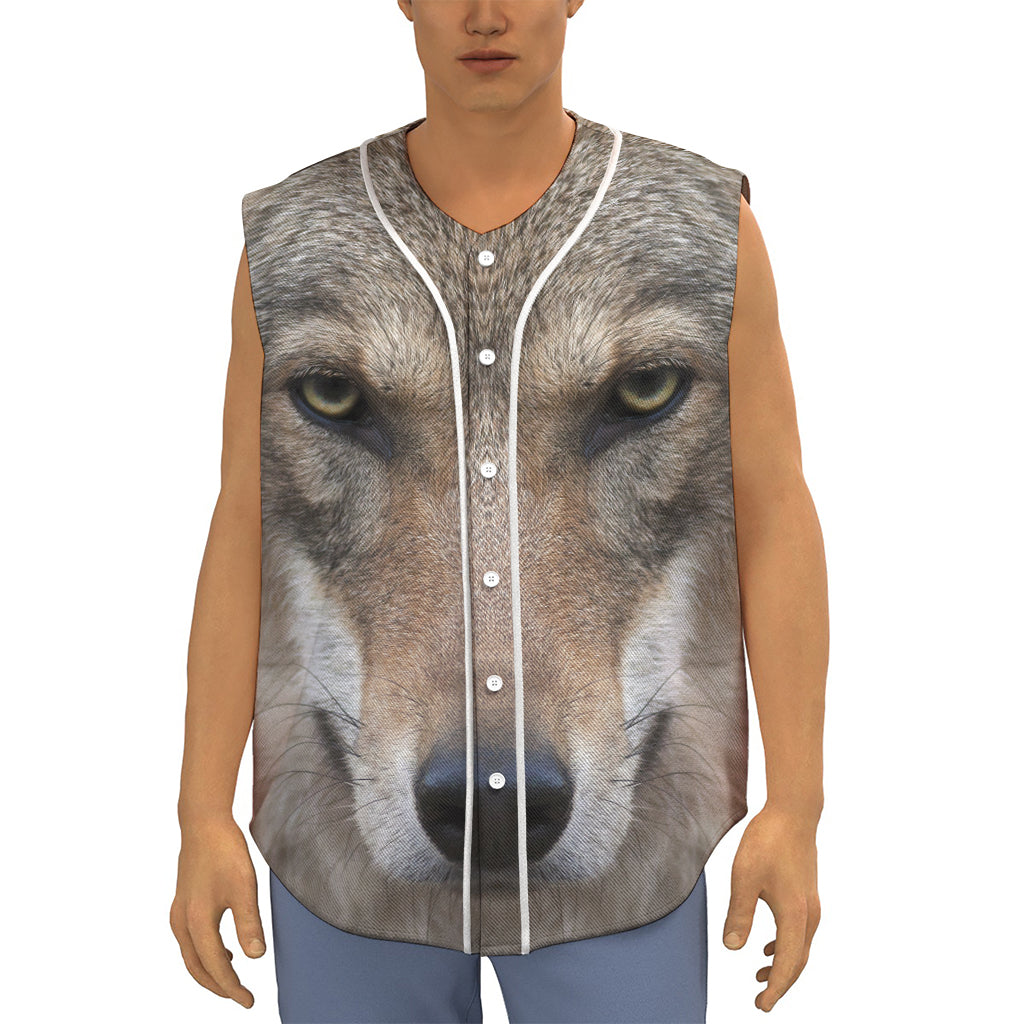 Jungle Wolf Print Sleeveless Baseball Jersey