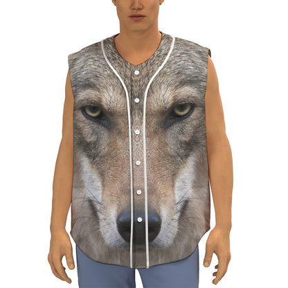 Jungle Wolf Print Sleeveless Baseball Jersey