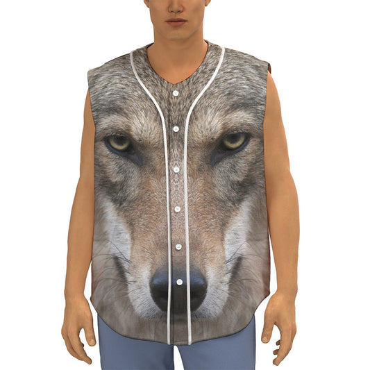 Jungle Wolf Print Sleeveless Baseball Jersey