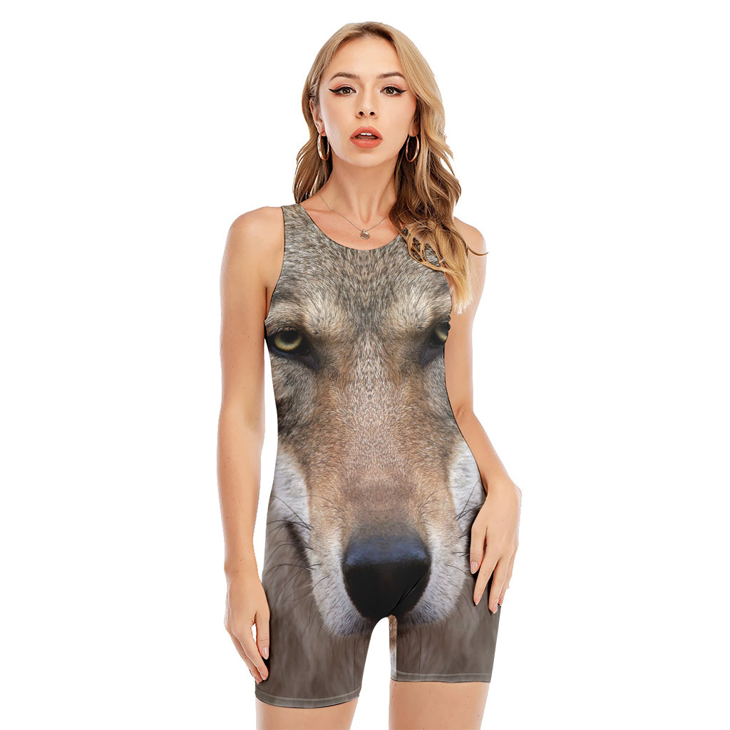 Jungle Wolf Print Sleeveless One Piece Swimsuit