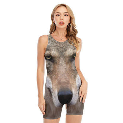 Jungle Wolf Print Sleeveless One Piece Swimsuit