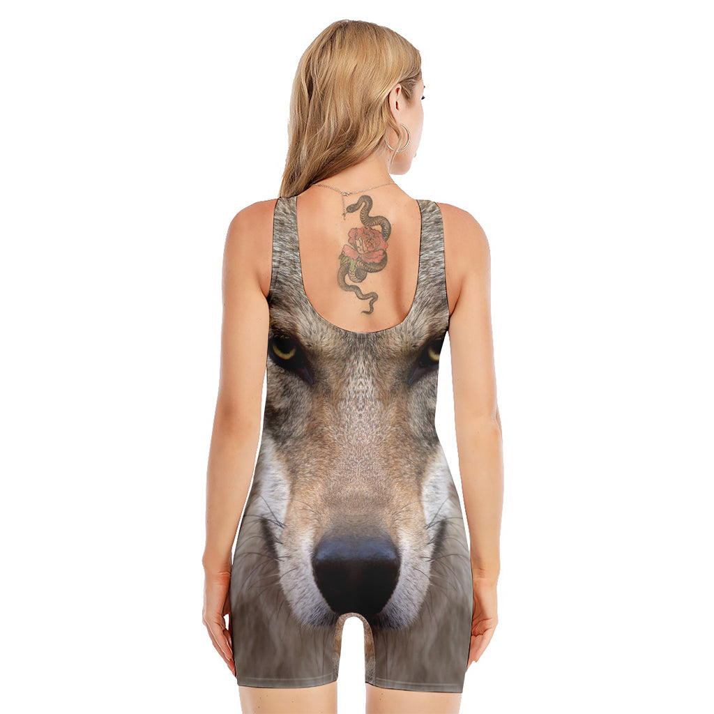 Jungle Wolf Print Sleeveless One Piece Swimsuit
