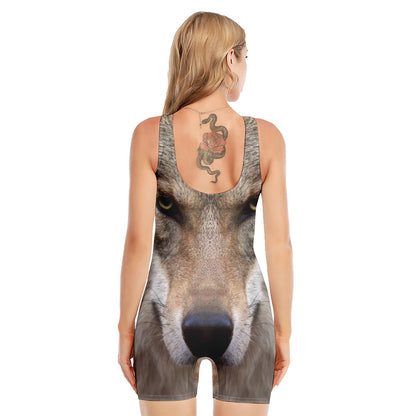 Jungle Wolf Print Sleeveless One Piece Swimsuit