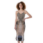 Jungle Wolf Print Slim Fit Midi Cami Dress