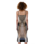 Jungle Wolf Print Slim Fit Midi Cami Dress