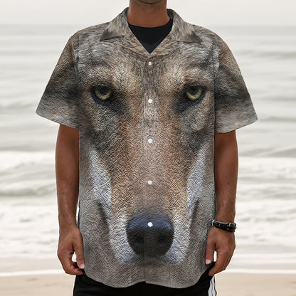 Jungle Wolf Print Textured Short Sleeve Shirt