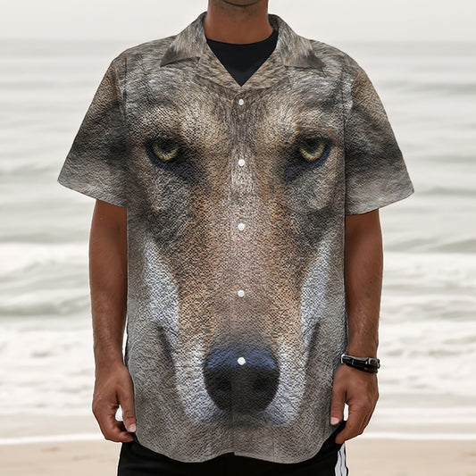 Jungle Wolf Print Textured Short Sleeve Shirt