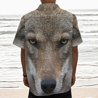 Jungle Wolf Print Textured Short Sleeve Shirt