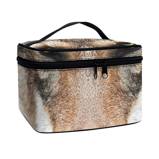 Jungle Wolf Print Travel Makeup Bag