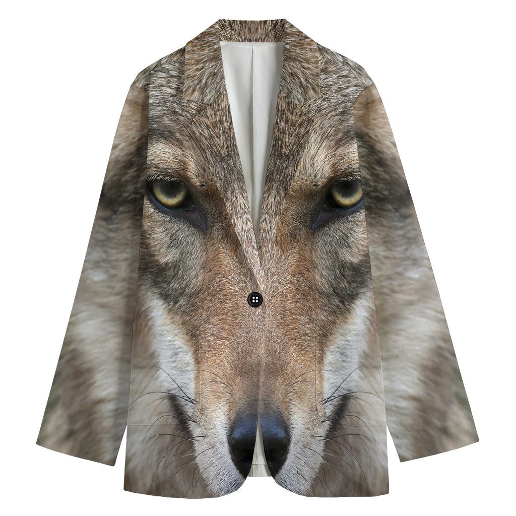 Jungle Wolf Print Women's Cotton Blazer