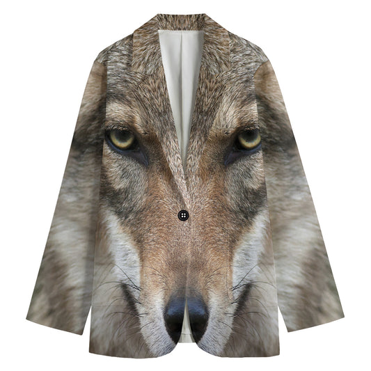 Jungle Wolf Print Women's Cotton Blazer