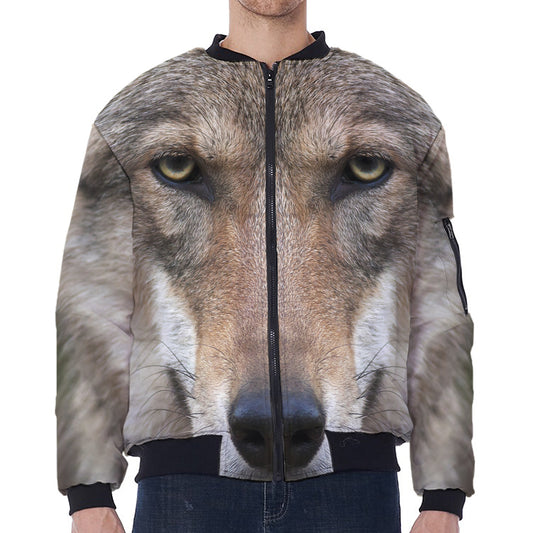Jungle Wolf Print Zip Sleeve Bomber Jacket