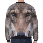Jungle Wolf Print Zip Sleeve Bomber Jacket
