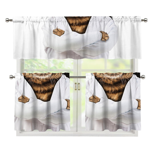 Karate Cat Print 3 Piece Kitchen Curtains