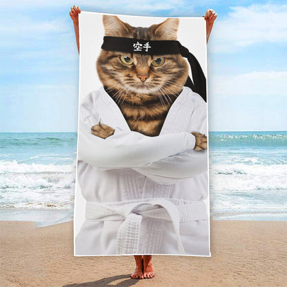 Karate Cat Print Beach Towel