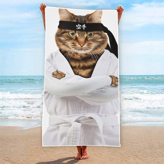 Karate Cat Print Beach Towel