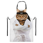 Karate Cat Print Bib Apron With Pocket