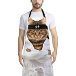 Karate Cat Print Bib Apron With Pocket