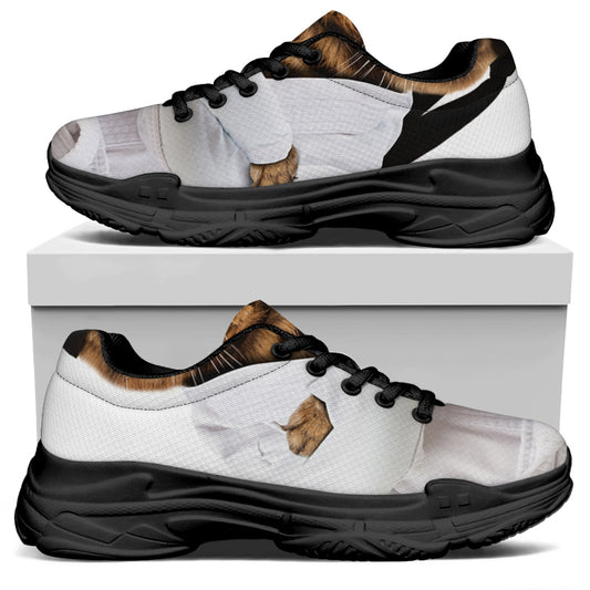 Karate Cat Print Black Chunky Shoes