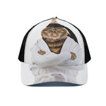 Karate Cat Print Black Mesh Trucker Cap