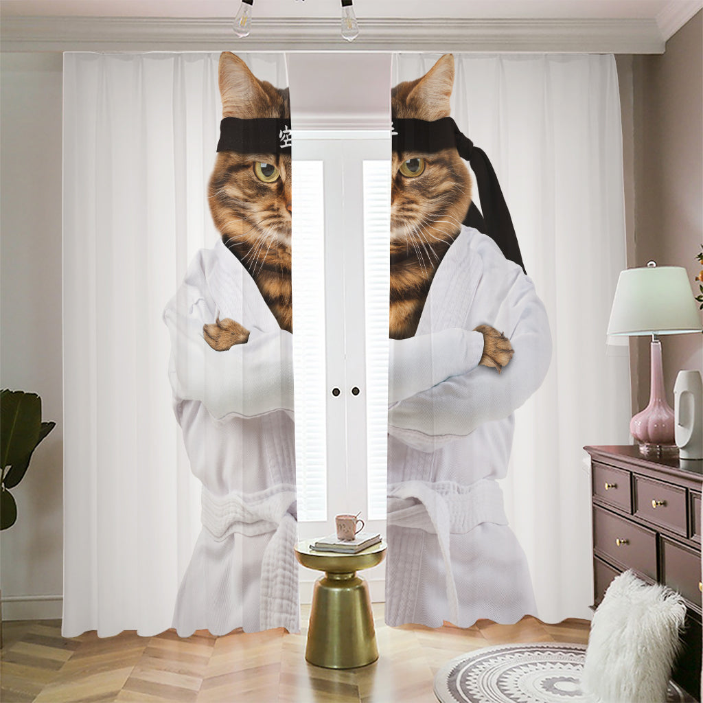 Karate Cat Print Blackout Pencil Pleat Curtains