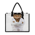 Karate Cat Print Canvas Tote Bag
