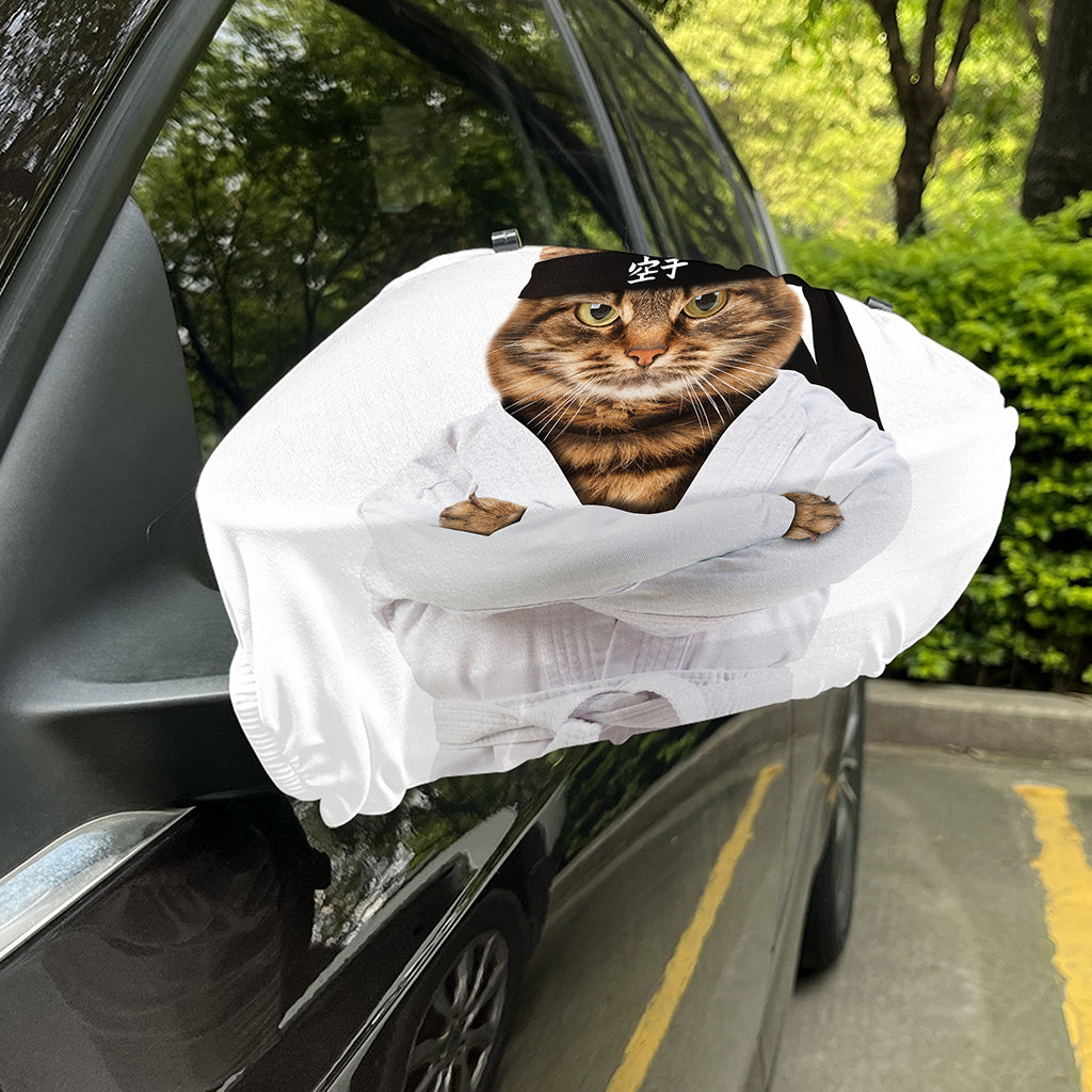 Karate Cat Print Car Side Mirror Covers