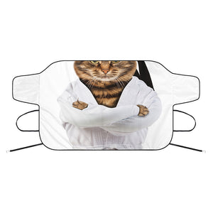 Karate Cat Print Car Windshield Snow Cover